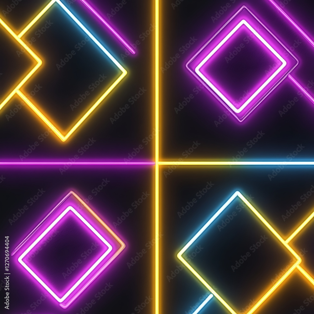 Aufkleber geometric neon shapes pattern fluorescent grid design glowing rectangles and diamonds abstract backd