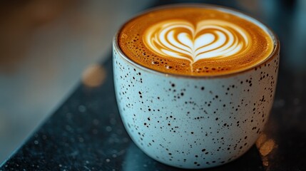 Latte art heart in cafe mug