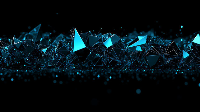 Geometric Shapes Network Array Interconnection Artistic Background With Cyan Highlights And Dark Surfaces