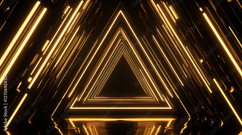 Aufkleber geometric triangle tunnel of light abstract design with reflective surface and glowing lines
