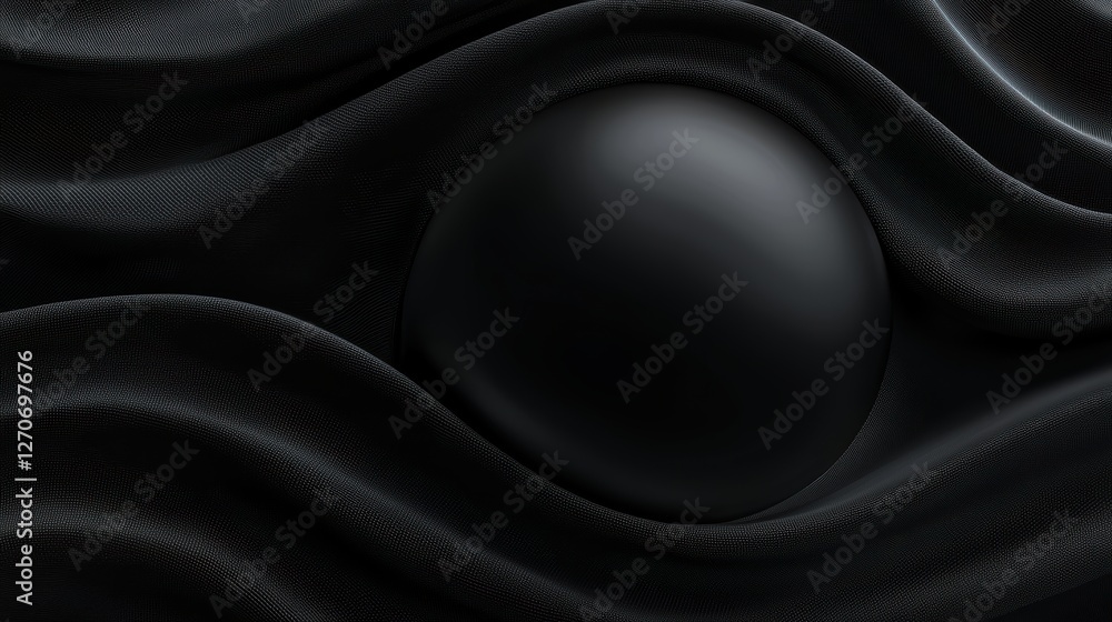 Poster macro shot of dark spherical forms creating a wave-like pattern, soft matte texture, moody lighting 