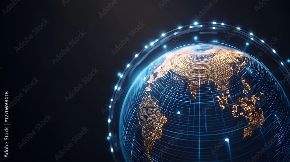 Poster global digital network connection earth technology world communication data transfer planet system
