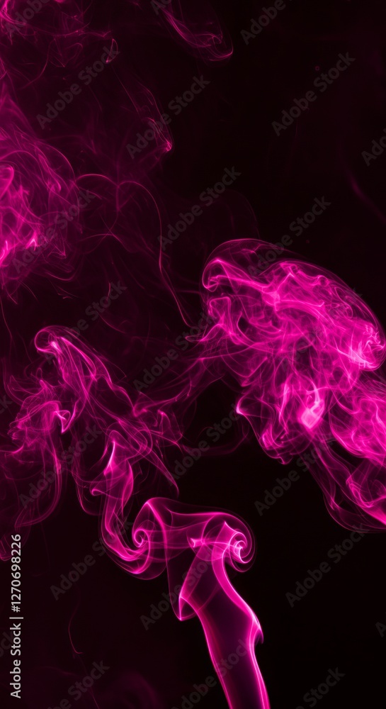Poster mesmerizing pink smoke swirls on a black background creating abstract patterns