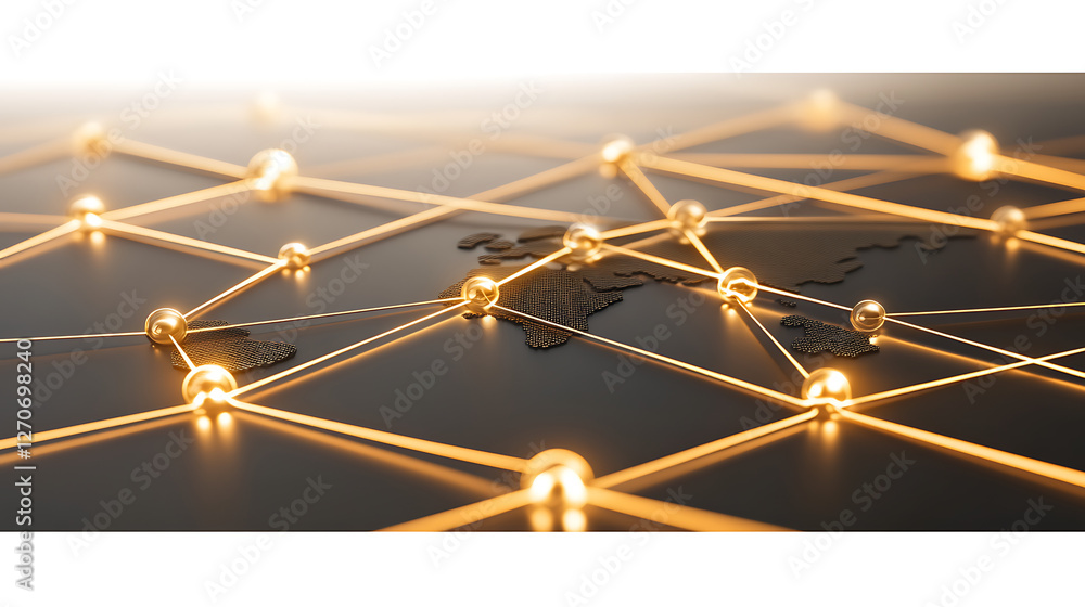 Poster global network connection featuring world map and glowing nodes in dark background graphic