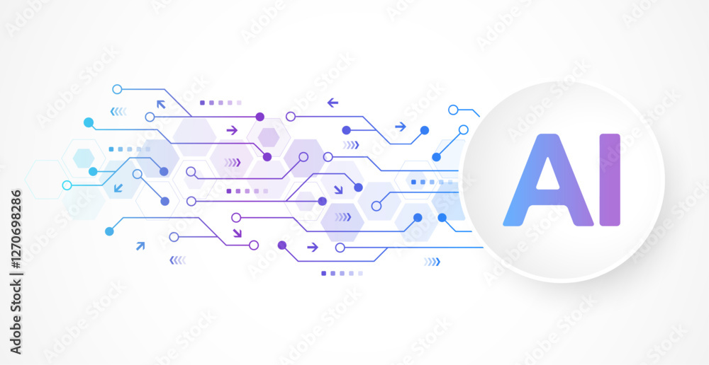 Aufkleber AI Banner Concept In The Digital Style. Generative Ideas Design Element For Internet Technology. Futuristic Technology Concept Artificial Intelligence