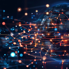 Obraz premium Global Network Connection Digital World Interconnected Systems and Data Exchange Visualization