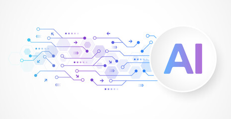 AI Banner Concept In The Digital Style. Generative Ideas Design Element For Internet Technology. Futuristic Technology Concept Artificial Intelligence