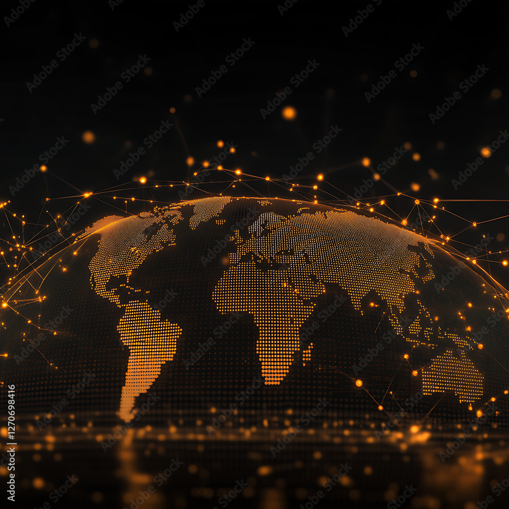 Aufkleber global network of dotted continents connecting people with lines in an abstract digital sphere