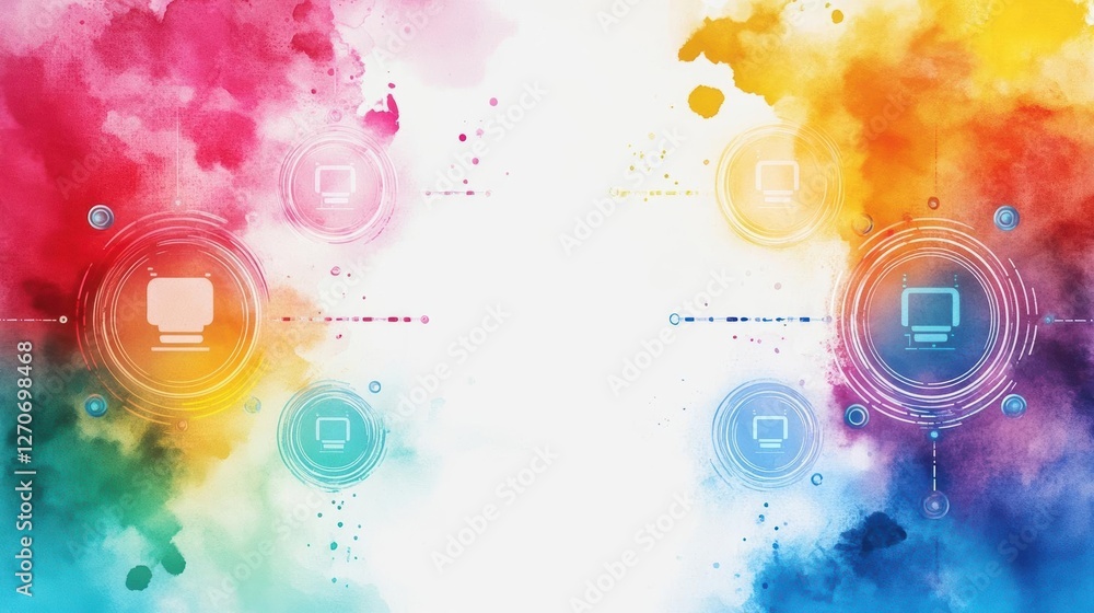 Aufkleber vibrant watercolor background featuring colorful circles and abstract patterns creating a playful an