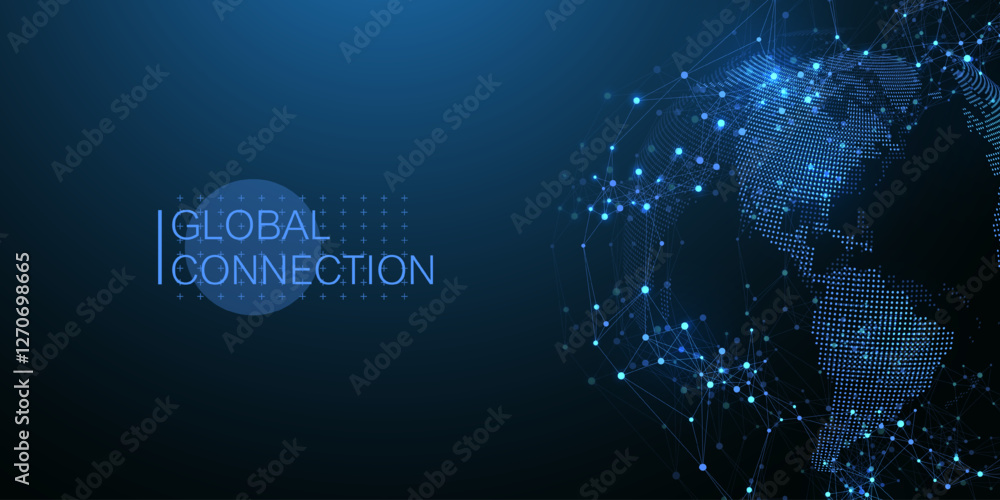 Aufkleber Global network connection banner design template idea. Header social network communication in the global business concept. Internet technology. Big data visualization. Vector illustration