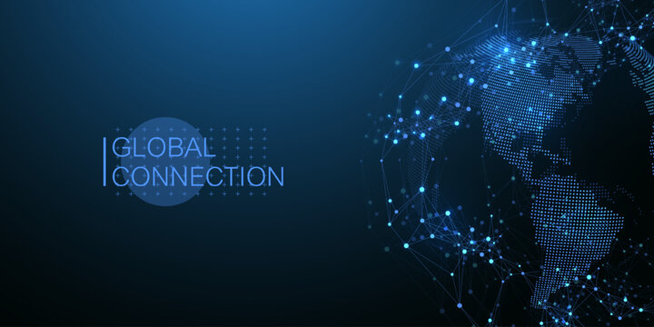 Global network connection banner design template idea. Header social network communication in the global business concept. Internet technology. Big data visualization. Vector illustration