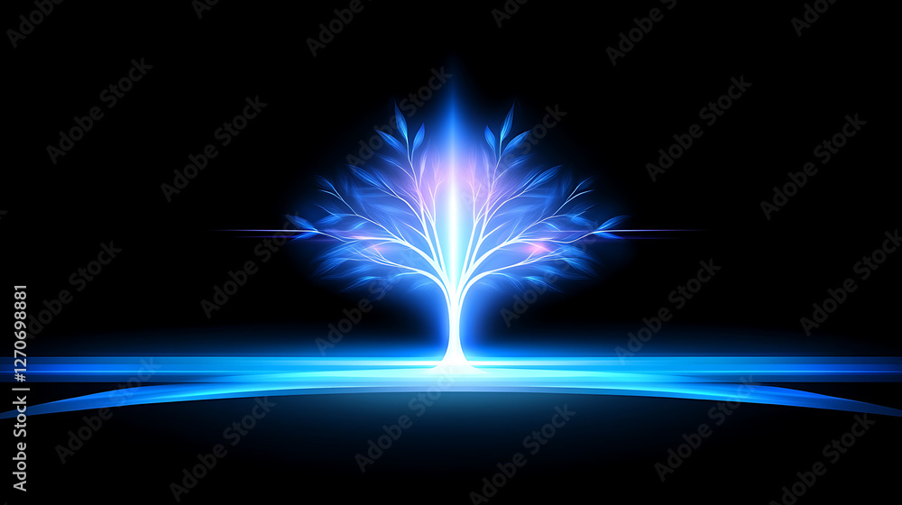 Aufkleber glowing abstract tree of life with luminescent branches and light emanating from beneath