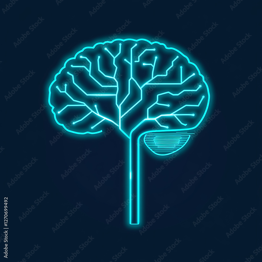 Poster glowing brain circuit board neural network artificial intelligence future technology connection