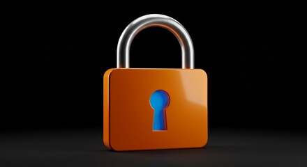 Fototapeta premium Orange padlock on black background symbolizing security and protection