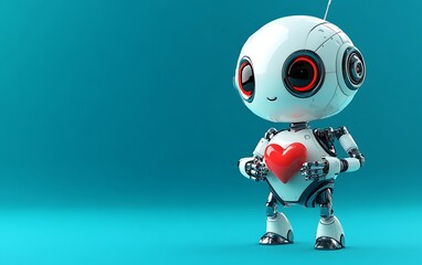 Fototapeta premium Cute robot holding a heart, futuristic, technology, love