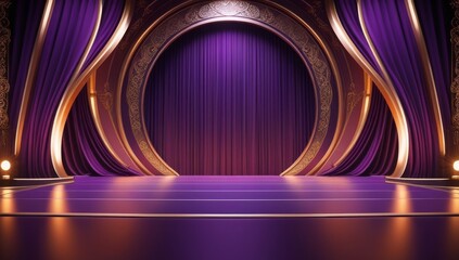 Purple golden ceremony award stage venue background.
