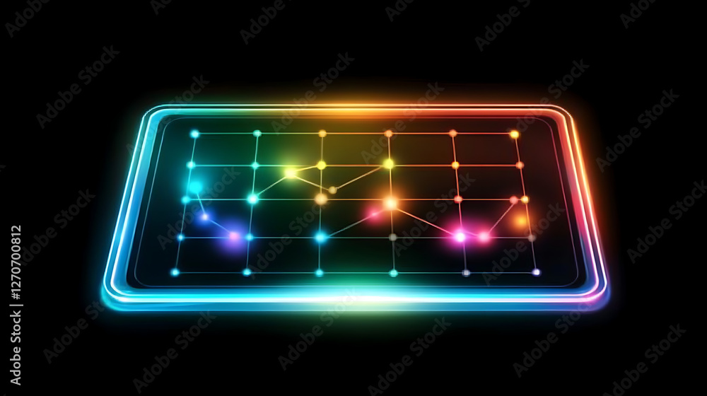 Poster glowing digital connection graph network interface on a colorful screen display with data points