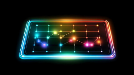 Glowing Digital Connection Graph Network Interface on a Colorful Screen Display with Data Points