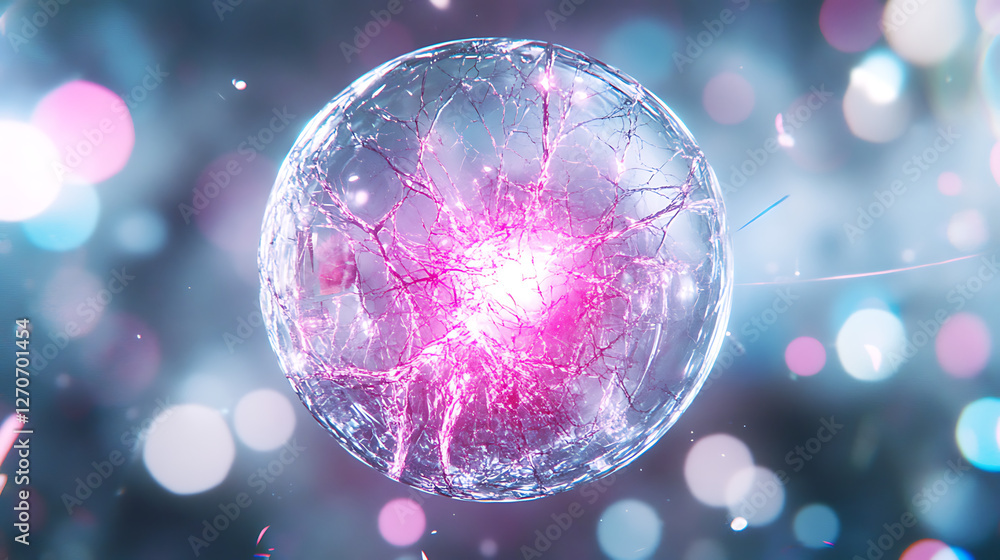 Poster glowing energy orb sphere fractal abstract background design visual art concept creation idea