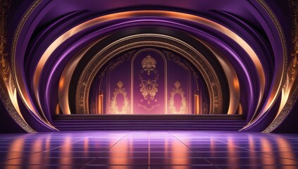 Purple golden ceremony award stage venue background.