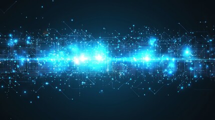 Fototapeta premium Abstract Digital Network Data Flow Visualization: Bright Blue Circuitry and Glowing Connections