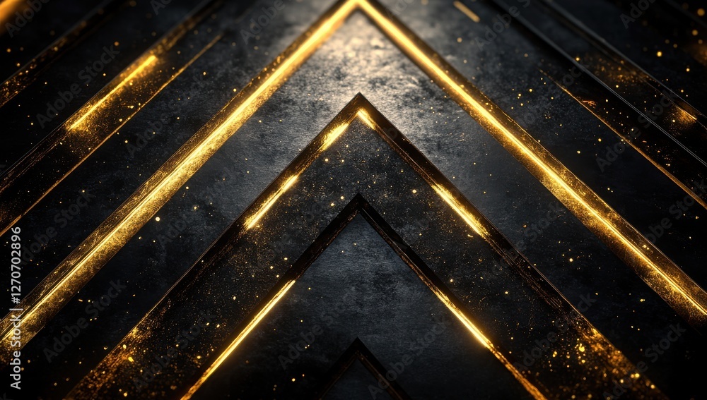 Aufkleber abstract golden geometric pattern with sharp angles and luminous textures on a dark background, show