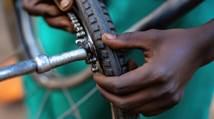 Close-up of Hands Repairing a Bicycle Chain