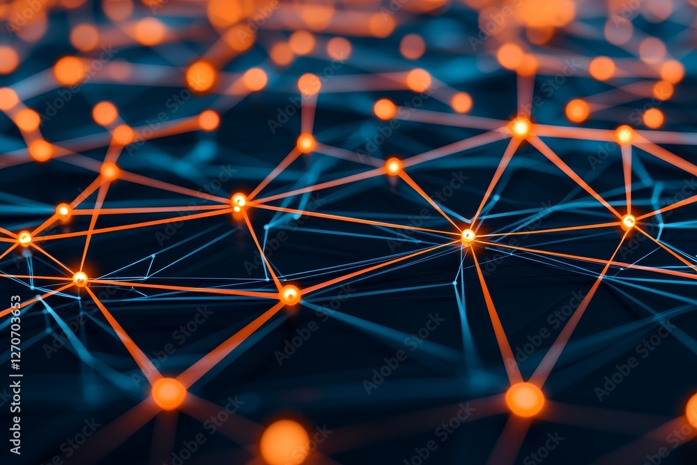 Aufkleber abstract digital network with glowing nodes and connecting lines., network, connection, communicatio