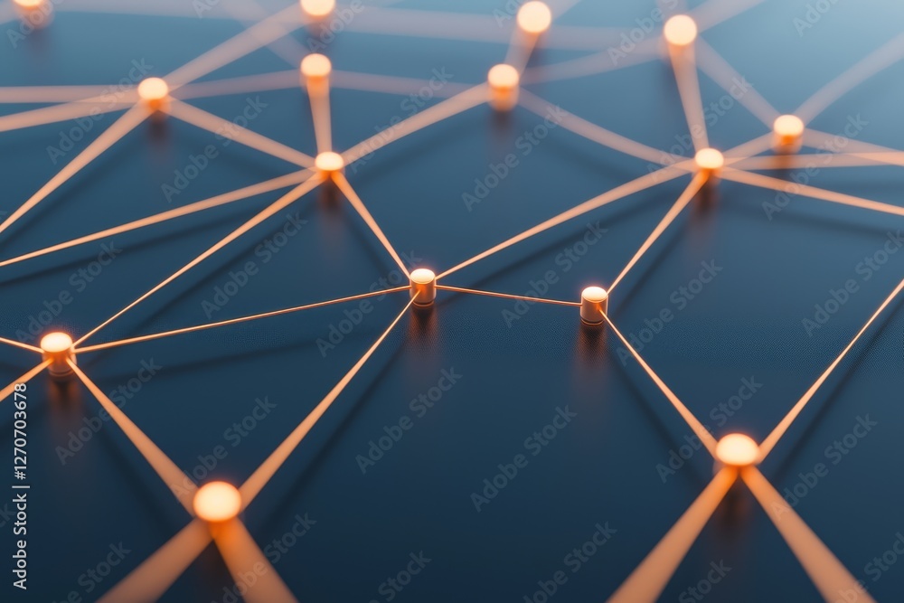 Aufkleber abstract network connections with glowing nodes on a dark background.