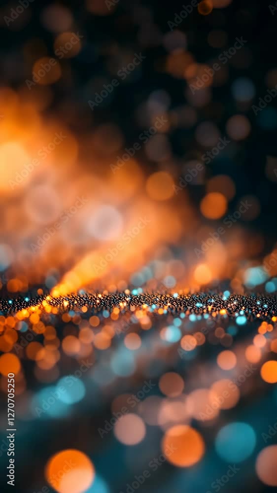 Poster sparkling lights creating a mesmerizing bokeh effect in vibrant blue and orange tones during a festi