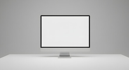 Clean blank computer screen white table seamless backdrop soft studio light product