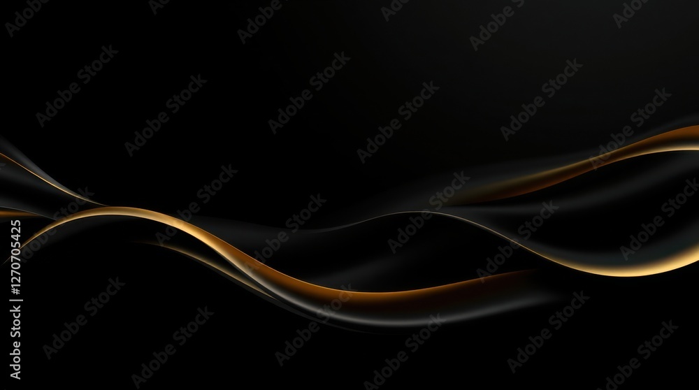 Poster golden waves contrast against a dark backdrop, creating an elegant and fluid abstract design.