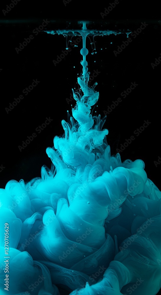 Poster abstract turquoise ink splash in water creating ethereal swirls and dreamy visual patterns
