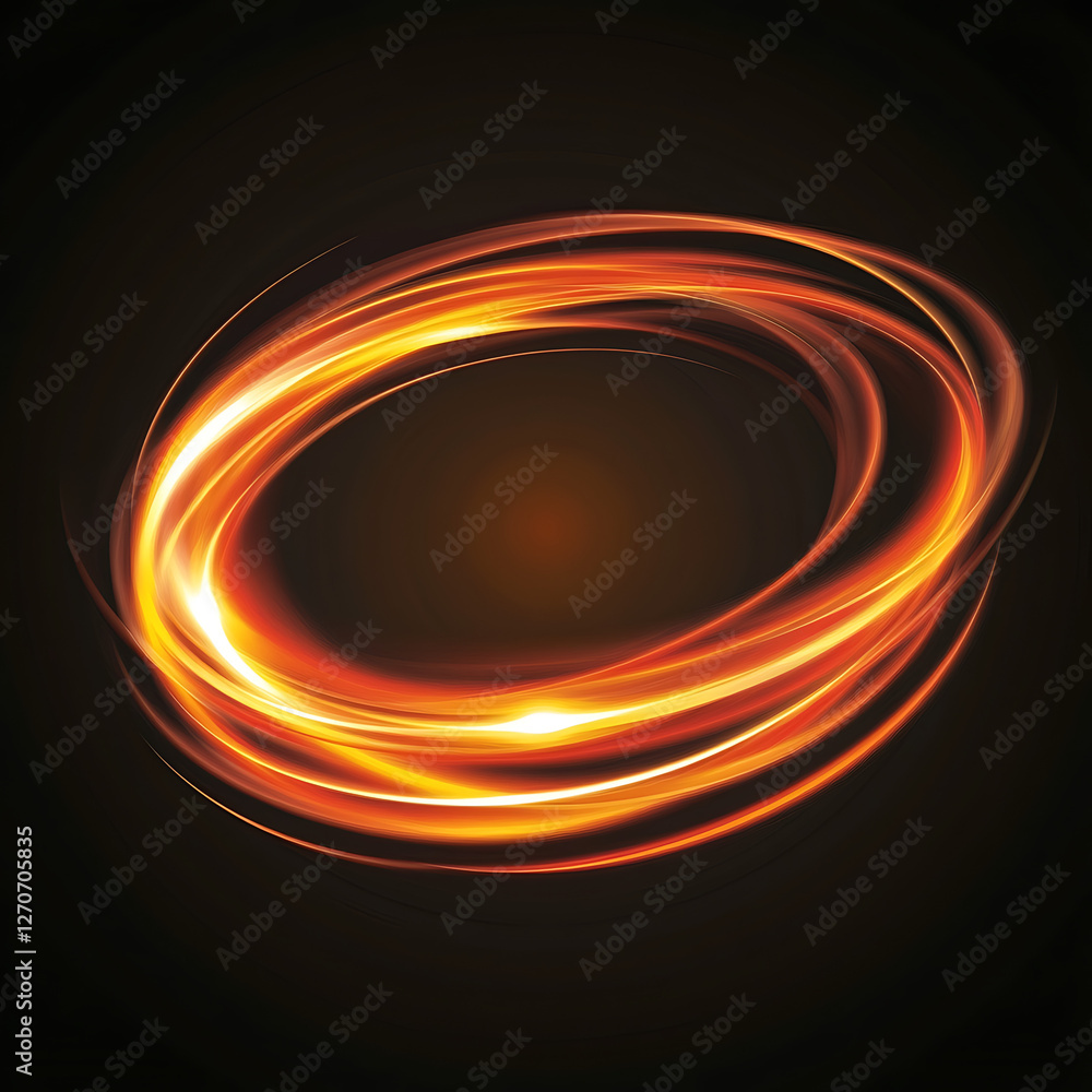 Poster glowing rings of light emanating energy trails on a black background with subtle gradient effect
