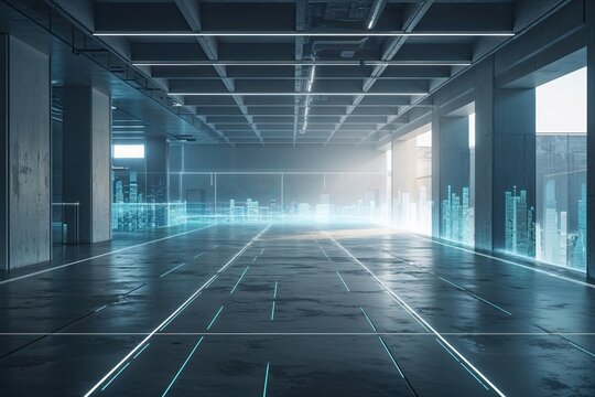 High-Tech Atmosphere with Intangible Digital Glow in a Sophisticated Vacant Space