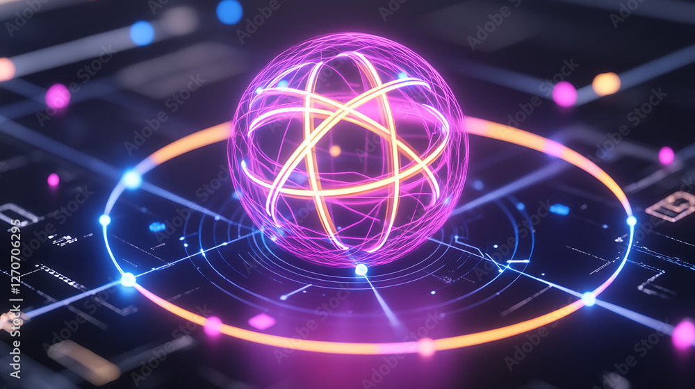 Poster glowing sphere network connecting points and lines for data transmission and communication