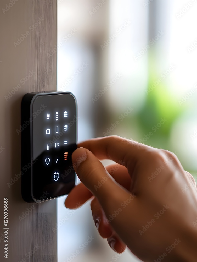 Aufkleber hands installing high tech smart lock on modern door with keyless entry controls
