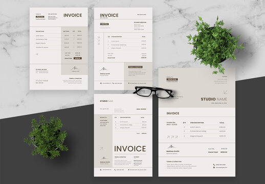 Beige And Black Invoice Set