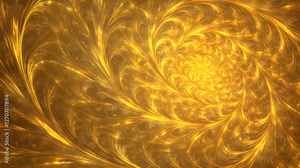 Poster golden abstract swirls of light flowing through an ethereal dimension creating dazzling patterns