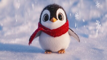 Fototapeta premium Adorable Penguin in Winter Wonderland