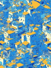Fototapeta premium Aerial view of dense urban neighborhood, buildings, trees, city life illustration