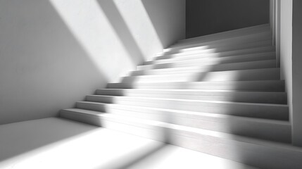 Empty white stairs in sunlit modern interior