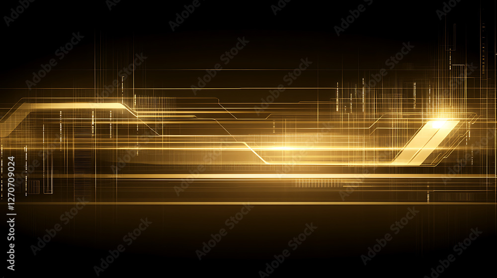 Poster golden circuit technology data flow visualization with abstract futuristic backdrop design