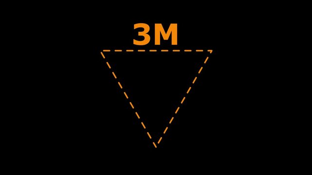 3 meter triangle icon.Measuring distance length dotted line animation, isolated on transparent background with horizontal distance line animation