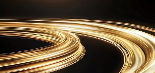 Golden swirling vortex of glowing light, smooth energy trails spiraling into infinity, deep black cosmic background, dynamic and futuristic design