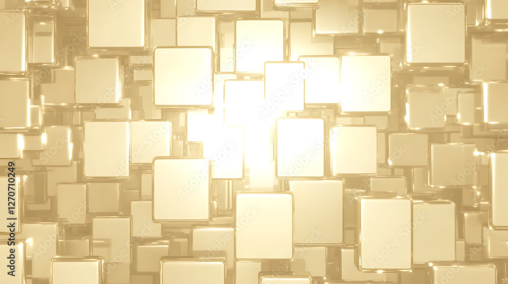 Aufkleber golden cubes abstract background with gleaming metallic texture and geometric arrangement of squares