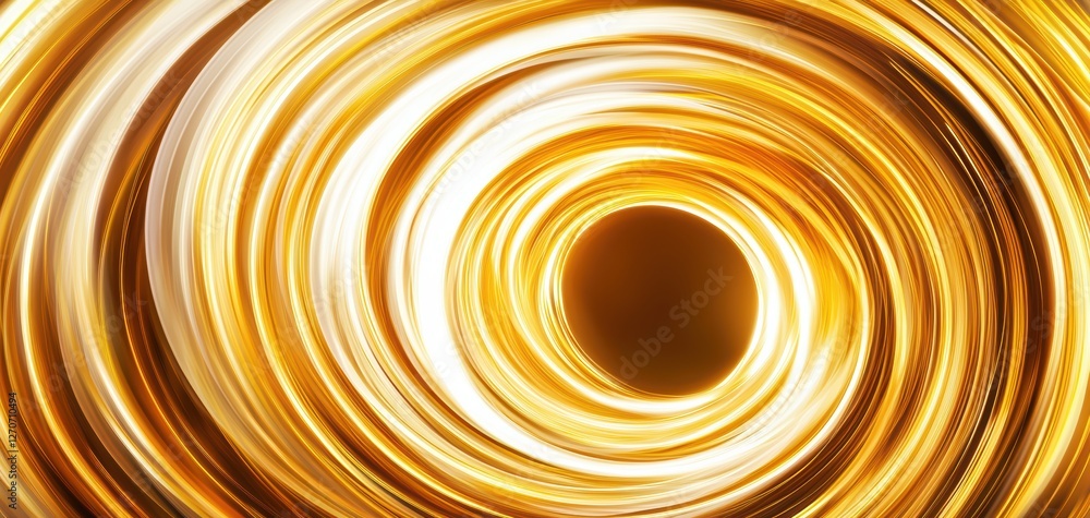Poster a swirling golden vortex on a dark background, creating a mesmerizing visual effect that suggests mo