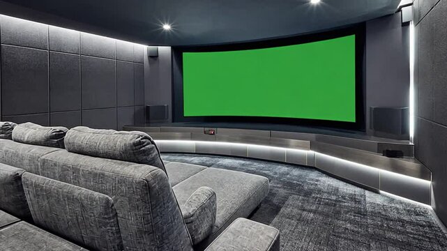 mini home theater room interior green screen