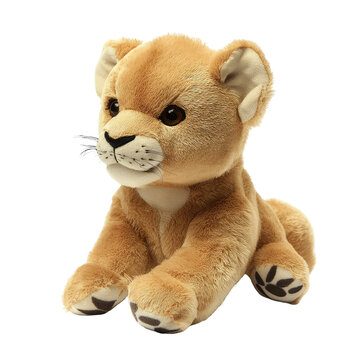 Detailed Side View of a Soft Koyal Toy Lion with Realistic Features and No Shadow for Isolated Presentation