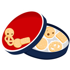 Illustration of Cookie Tin with Variety of Cookies